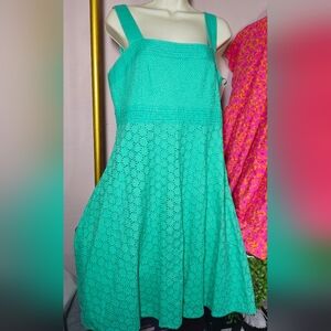 Kim Rogers teal Summer Sleeveless Dress Size 12 100% Cotton